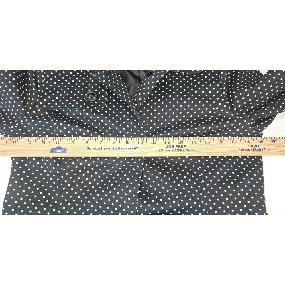 London Fog Black Trench Coat Polka Dot SMALL Mid-Length Jacket Button Front Belt - Picture 6 of 7
